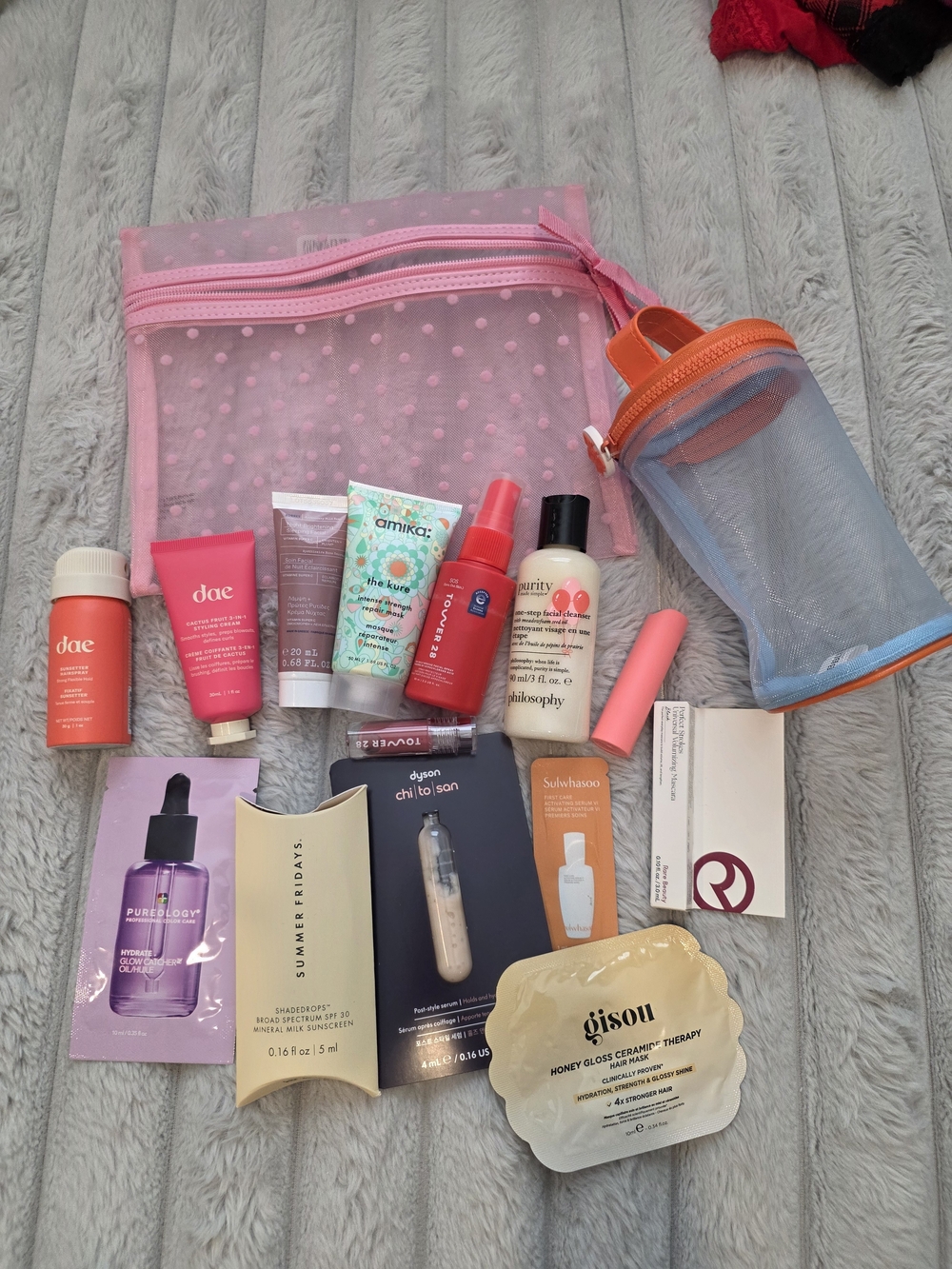 Travel Size Bath & Body Set with Pink Mesh Pouch - Mixed Brands